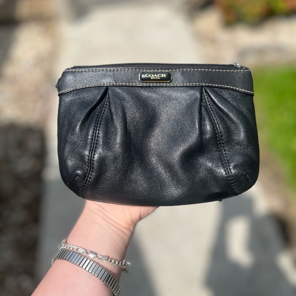 Coach Black Leather Clutch with Pleated Design